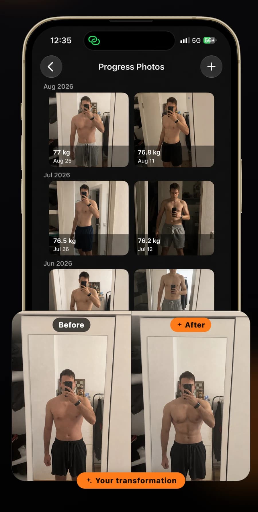 UBulk progress photo gallery and transformation preview